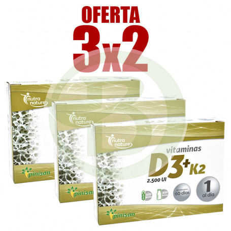 Pack 3x2 Vitaminas D3 y K2 60 Cápsulas Pinisan