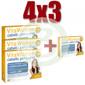 Pack 4x3 Vitawoman Cabello, Piel y Uñas 30 Comprimidos Eladiet