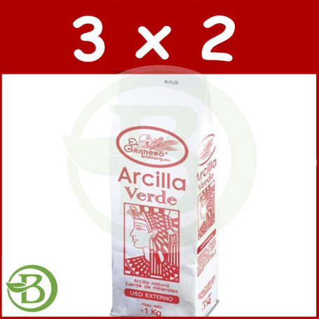 Pack 3x2 Arcilla Verde Bolsa 1Kg. El Granero