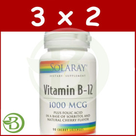 Pack 3x2 Vitamina B12 y Ácido Fólico 1.000Mcg. 90 Comprimidos Solaray