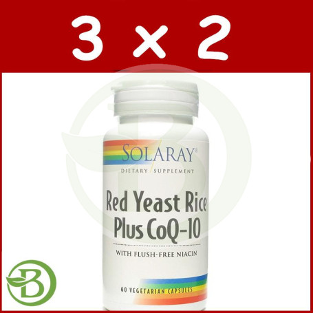 Pack 3x2 Red Yeast Rice Plus Q10 60 Cápsulas Solaray