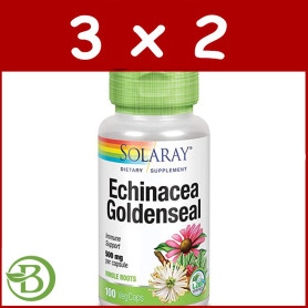 Pack 3x2 Echinacea Root Goldenseal Root 500Mg. 100 Cápsulas Solaray