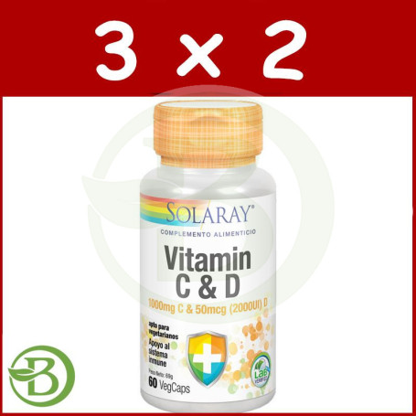 Pack 3x2 Vitamina C+D 60 Cápsulas Solaray