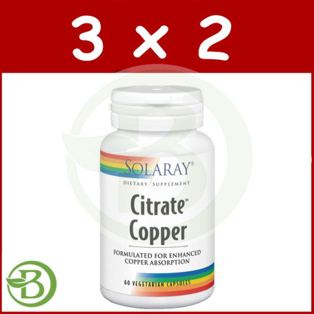 Pack 3x2 Cobre Citrato 2Mg. 60 Cápsulas Solaray