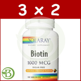 Pack 3x2 Biotín 1.000Mcg. 100 Comprimidos Naranja Solaray