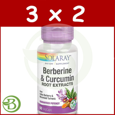 Pack 3x2 Berberine & Curcumín 600Mg. 60 Cápsulas Vegetales Solaray