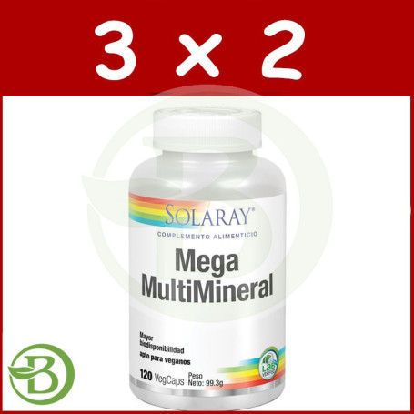 Pack 3x2 Mega Multi Mineral 120 Cápsulas Solaray