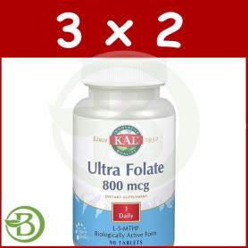 Pack 3x2 Ultra Folate 800Mcg. 90 Comprimidos Kal