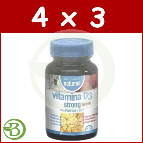Pack 4x3 Vitamina D3 Strong 4000UI 90 Comprimidos Naturmil