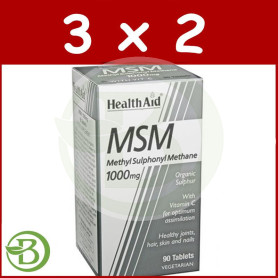 Pack 3x2 MSM (Metilsulfonilmetano) 1000Mg. Health Aid