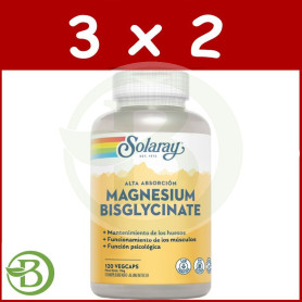 Pack 3x2 Magnesio Bisglycinate 120 Capsulas Solaray