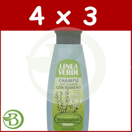 Pack 4x3 Champú Antigrasa con Romero Linea Verde