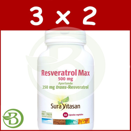 Pack 3x2 Resveratrol Max 60 Cápsulas Sura Vitasan