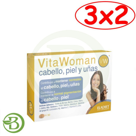 Pack 3x2 Vitawoman Cabello, Piel, Uñas 30 Comprimidos Eladiet
