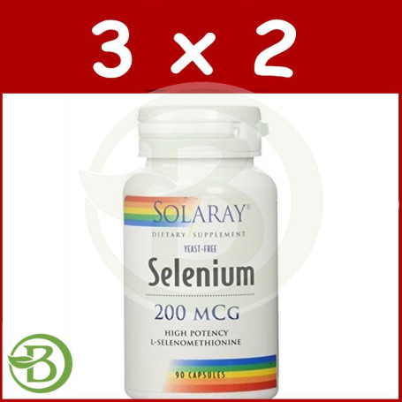 Pack 3x2 Selenium Sin Levaduras 200Mcg. 90 Cápsulas Solaray