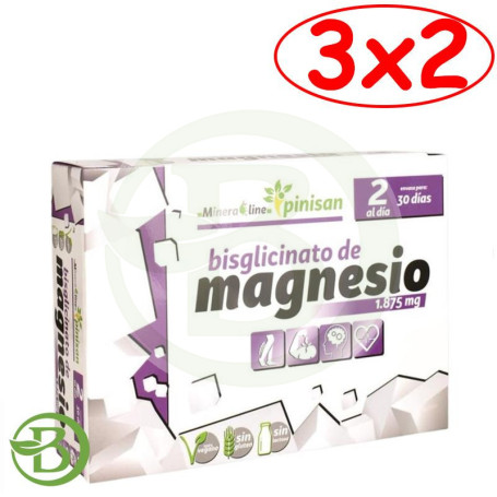 Pack 3x2 Bisglicinato De Magnesio 60 Comprimidos Pinisan