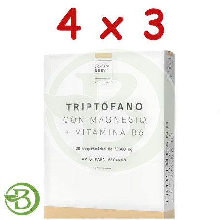Pack 4x3 Triptofano + B6 + Magnesio 30 Comprimidos Herbora