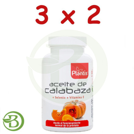 Pack 3x2 Aceite De Calabaza con Selenio 180 Cápsulas Plantis