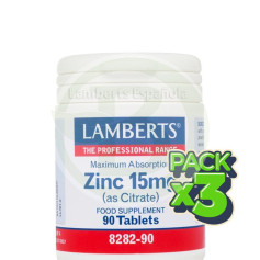 Pack 3x Zinc 15Mg. (como citrato) 90 Tabletas Lamberts