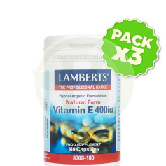 Pack 3x Vitamina E Natural 180 Tabletas 400UI Lamberts