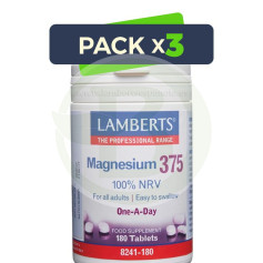 Pack 3x Magnesio 375 180 Tabletas Lamberts