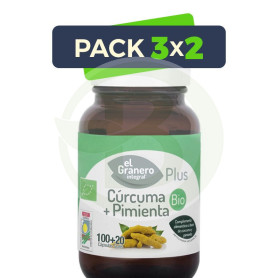 Pack 3x2 Cúrcuma + Pimienta Bio 120 Cápsulas El Granero