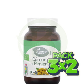 Pack 3x2 Cúrcuma + Pimienta Bio 120 Cápsulas El Granero