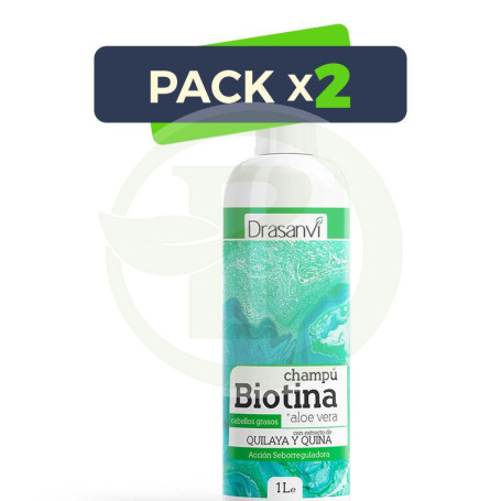 Pack 2x Champú Biotina y Aloe Vera Cabello Graso 1Lt. Drasanvi