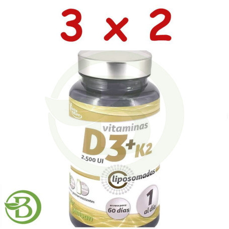 Pack 3x2 D3 + K2 Liposomadas 2.500Ui 60 Capsulas Pinisan