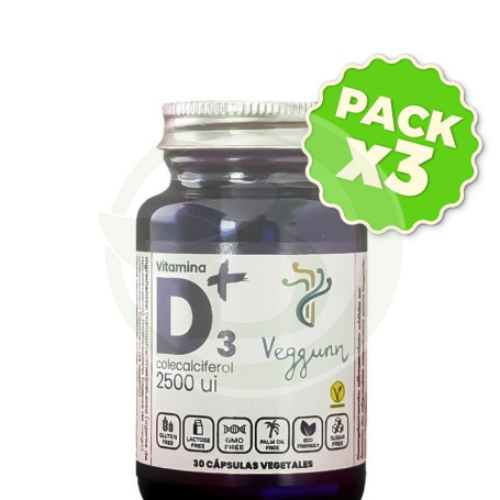 Pack 3x Vitamina D3 2500Ui 30 Cápsulas Veggunn