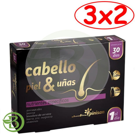 Pack 3x2 Cabello, Piel y Uñas Beautyline 30 Cápsulas Pinisan