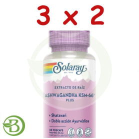 Pack 3x2 Ashwagandha Ksm-66 Plus 60 Cápsulas Vegetales Solaray