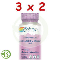 Pack 3x2 Ashwagandha Ksm-66 Plus 60 Cápsulas Vegetales Solaray