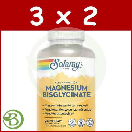 Pack 3x2 Magnesio Bisglycinate 240 Cápsulas Vegetales Solaray Pack 3x2 Magnesio Bisglycinate 240 Cápsulas Vegetales Solaray