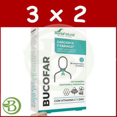 Pack 3x2 Bucofar 36 Comprimidos Chupables Soria Natural
