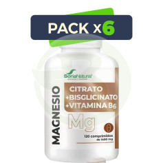 Pack 6x Citrato Magnesio+Bisglicinato+B6 120 Comprimidos Soria Natural