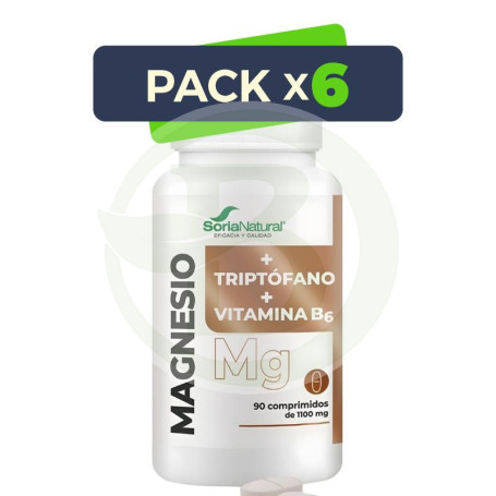 Pack 6x Magnesio + Triptofano + Vitamina B6 90 Comprimidos Soria Natural