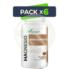 Pack 6x Bisglicinato De Magnesio 60 Capsulas Soria Natural