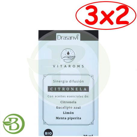 Pack 3x2 Sinergia Difusión Citronela Bio 30Ml Vitaroms Drasanvi