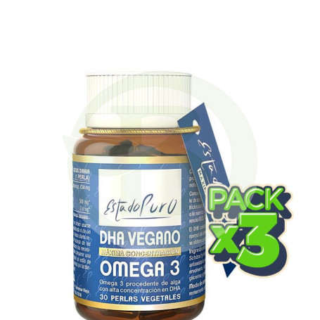 Pack 3x Estado Puro Dha Vegano Omega 3 30 Perlas Vegetales Estado Puro - Tongil