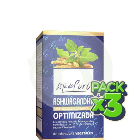 Pack 3x Estado Puro Ashwagandha Optimizada 30 Cap Estado Puro - Tongil