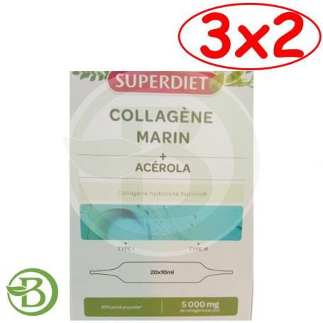 Pack 3x2 Colageno Marino con Acerola 20 Ampollas Superdiet