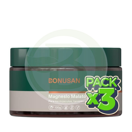 Pack 3x Magnesio, Malato y Citrato en Polvo 130 Gr Bonusan
