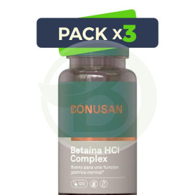 Pack 3x Betaína Hcl Complex 120 Cápsulas Bonusan