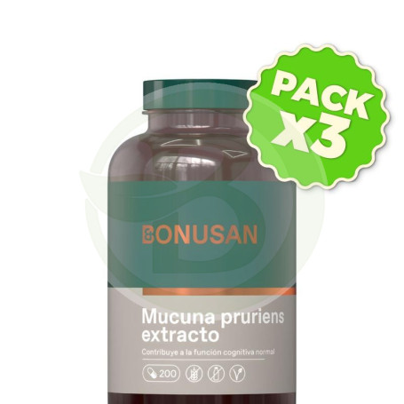 Pack 3x Mucuna Pruriens Extracto 200 Cápsulas Bonusan