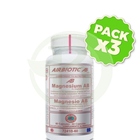 Pack 3x Magnesio AB 150Mg. (Bisglicinato) 60 Cápsulas Airbiotic