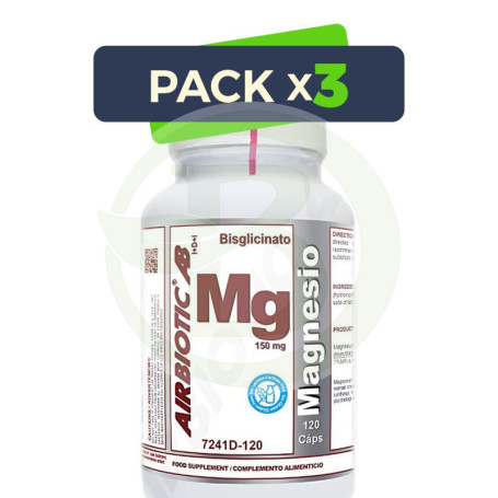 Pack 3x Magnesio Ab (Como Bisglicinato) 150 Mg 120 Cápsulas Airbiotic