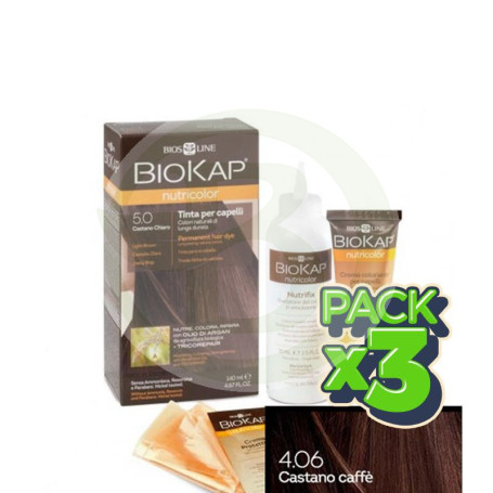 Pack 3x Tinte Nutricolor 4.06 Castaño Café 140Ml. Biokap