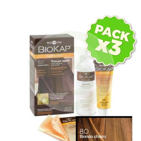 Pack 3x Tinte Nutricolor 8.0 Rubio Claro 140Ml. Biokap
