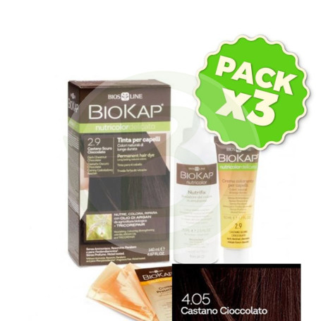 Pack 3x Tinte Nutricolor Delicato 4.05 Castaño Chocolate 140Ml. Biokap
